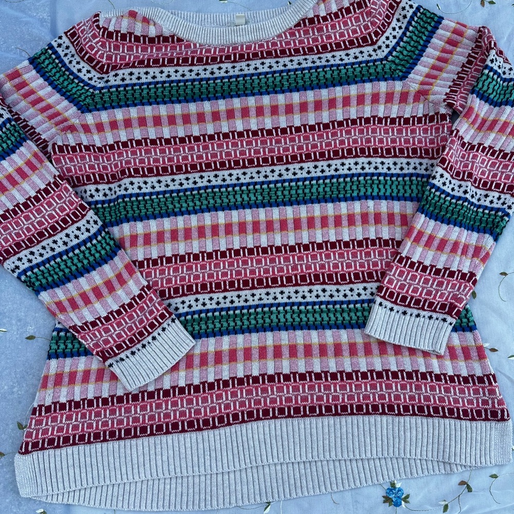 Talbots Multicolor Striped Cotton Blend Crew Neck Sweater